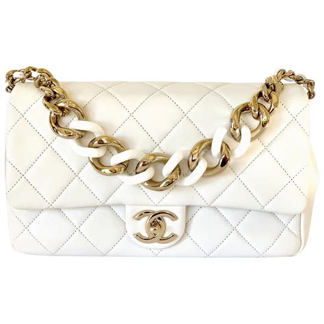 chanel all white handbag with gold strap|chanel white bag 2020.